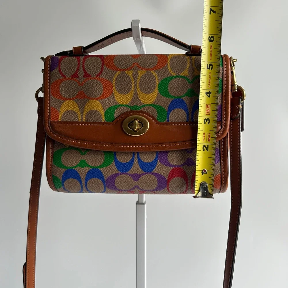 Coach Kip Rainbow Signature Canvas Leather Crossbody Bag Excellent